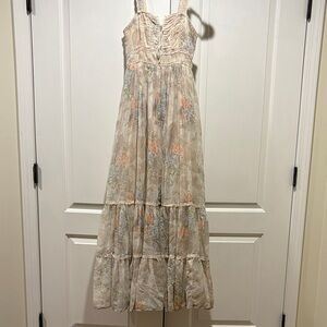 Gunne Sax Cream Floral Tiered Maxi Dress size7